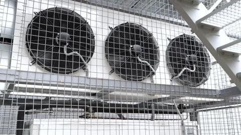 Industrial air conditioning units with rotating fans Stock Footage 307637841