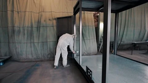 Industrial airbrushing man in uniform Stock Footage