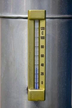 Industrial analog temperature sensor with a temperature gauge Stock Photos