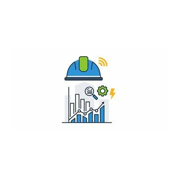 Industrial analytics and smart construction hard hat concept illustration Stock Illustration