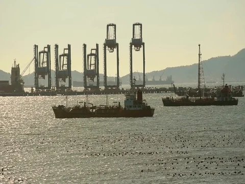 Industrial and Container ship logistic the harbor in Thailand Vidéo 77291912
