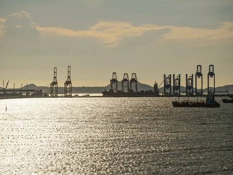 Industrial and Container ship logistic the harbor in Thailand Stock Footage 77292143