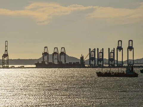 Industrial and Container ship logistic the harbor in Thailand Stock Footage 77292235
