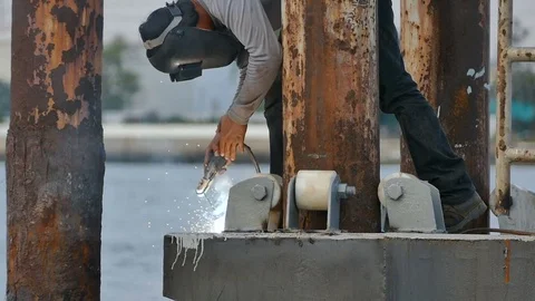 Industrial arc welding work Stock Footage