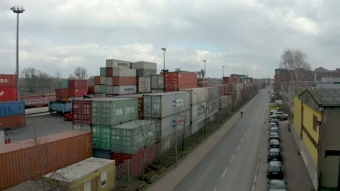 Industrial-area-container-wall-for-shipping Stockbeeldmateriaal 150793884