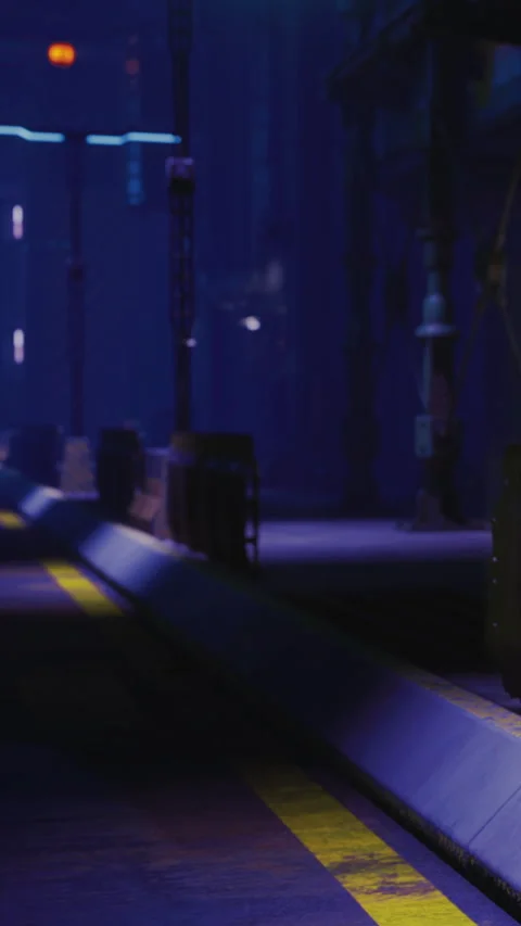 Industrial area at night with low lighting and empty space Stock Footage 335093307