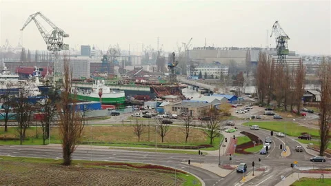 Industrial area of shipyard in Gdansk. Stock Footage 89610853