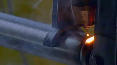 Industrial Argon Welding Robot in Action on Metal Pipes With Stunning Details Stock Footage 340486654