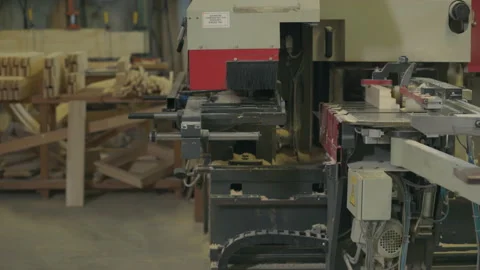 Industrial Automated Woodworking Equipment Processing Plank By Cutting Notches Stock Footage 201065612