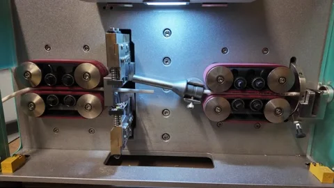 Industrial Automatic Cable Cutting and Stripping Machine Vídeos de archivo 332790443