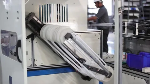 Industrial Automatic Wire Winding Machine Operates in a Modern Manufacturing Stock Footage 328333851