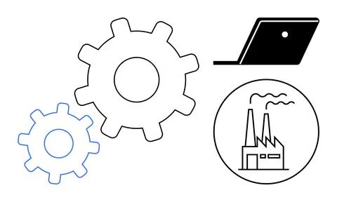 Industrial Automation and Technological Integration Concept with Gears, Lap.. Stock Illustration