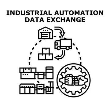 Industrial automation data exchange concept illustrating supply chain logisti Illustrazione stock