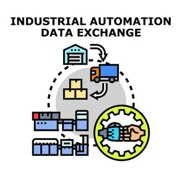 Industrial automation data exchange concept illustrating supply chain logisti Illustrazione stock