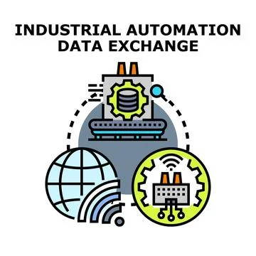 Industrial automation data exchange concept illustrating connectivity Stock Illustration