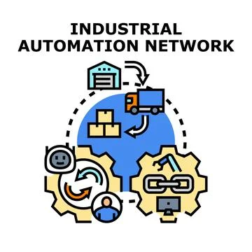 Industrial automation network connecting smart factory elements Stock-Illustration