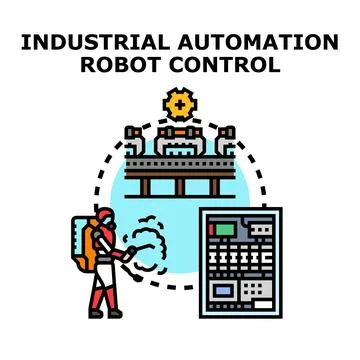 Industrial automation robot control and smart disinfection process Stock Illustration