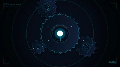 Industrial Automation Rotating Digital Gears Animation with AI System Efficiency Stock Footage 344829989