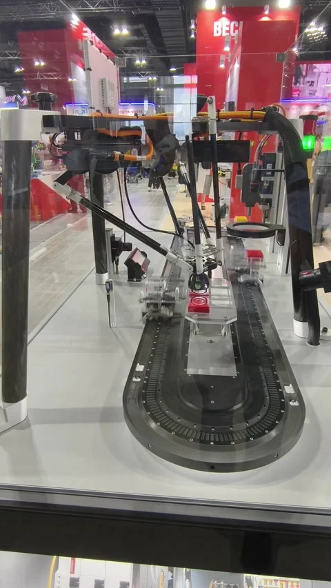 An industrial automation setup features a delta robot Stock-Footage 336839325