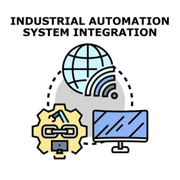 Industrial automation system integration global network connecting processes Stock Illustration