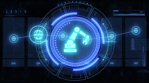 Industrial automation technology concept. Collaborative robot, cobot. Vídeo Stock 309361531