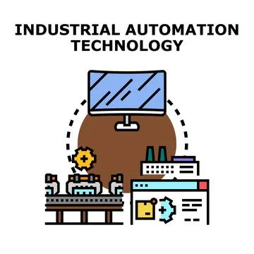 Industrial automation technology controlling smart factory production system Stock Illustration