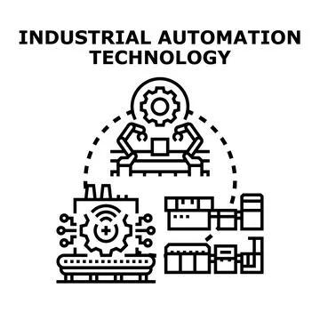 Industrial automation technology controlling smart factory production system Stock Illustration