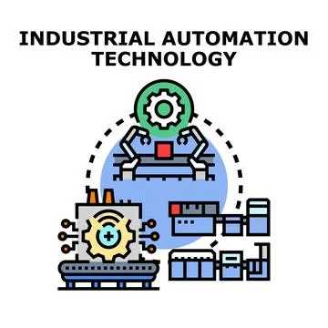 Industrial automation technology controlling smart factory production system Illustrazione stock