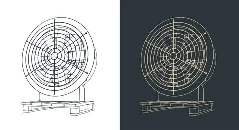 Industrial axial ventilation fan technical drawing Stock Illustration
