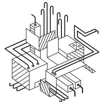 Industrial background. Abstract composition with isometric elements. Vector Stock Illustration