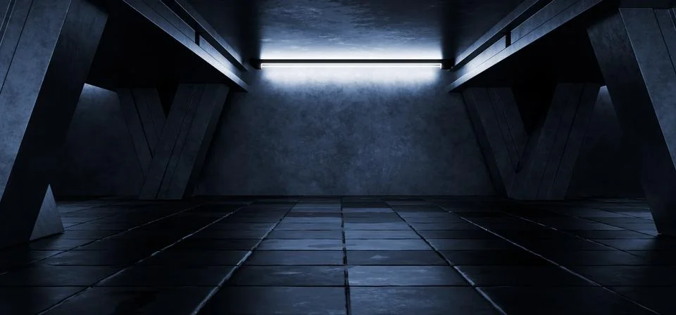 Industrial background. Dark empty warehouse with tiled floor and columns. G.. イラスト素材