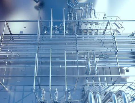 Industrial background with metal structures from pipes Stock Illustration