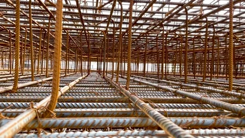 Industrial background. Rebar texture. Rusty rebar for concrete pouring Stock Footage 239155688