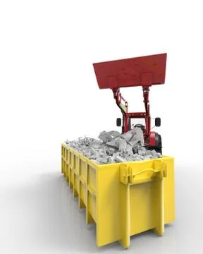 Industrial background with skip and bulldozer 3d rendering Stock Illustration