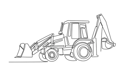 Industrial backhoe loader, mechanical power of digging arm, front bucket Video stock 326297155