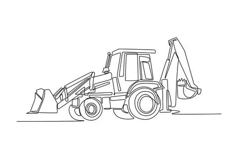 Industrial backhoe loader, mechanical power of digging arm, front bucket Stock Illustration