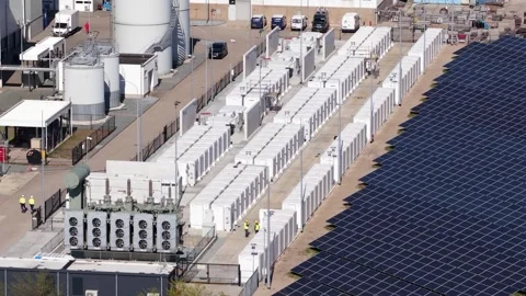 Industrial battery energy storage system with solar panels Stock-Footage 333824366