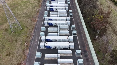 Industrial battery storage facility for renewable energy Video stock 341919738