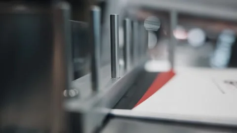 Industrial binder press in bookbinding production process in print plant Stock Footage 323390000