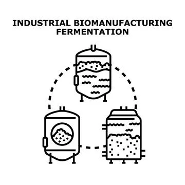 Industrial biomanufacturing fermentation process black illustration Stock Illustration