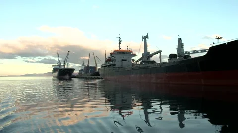 Industrial boats on water Video stock 64429673
