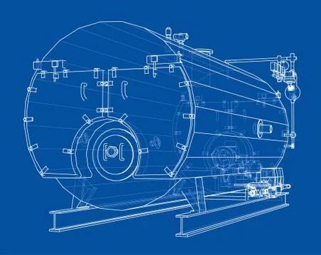 Industrial boiler outline. Vector rendering of 3d Stock Illustration