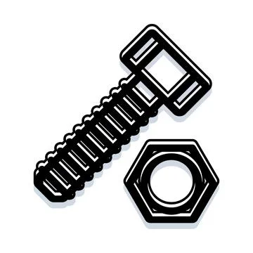 Industrial bolt and hex nut fastening elements Illustrazione stock