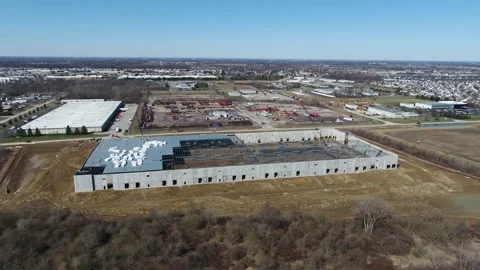 Industrial Building Construction Site Fly Over Stock Footage 142245068