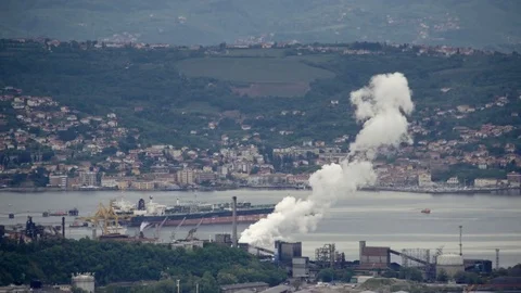 Industrial building polluting in Trieste Stock Footage 76732351