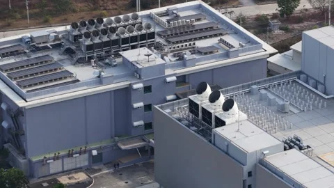 Industrial building rooftop hvac system aerial view 스톡 동영상 329084757