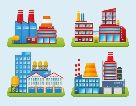 Industrial Building Set Ilustración de archivo