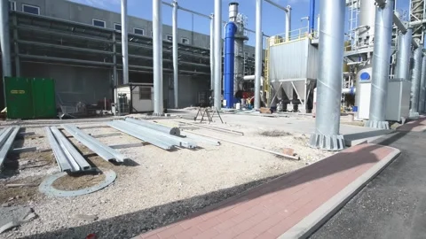 Industrial building site showing structural elements and framework during c.. Stock Footage 332642946