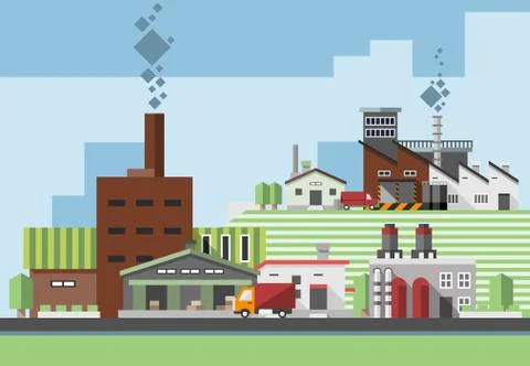 Industrial buildings flat Stock Illustration