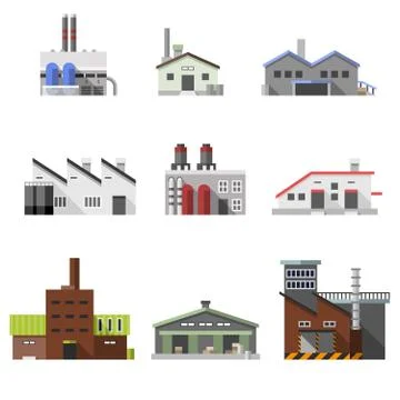 Industrial buildings flat Stock Illustration